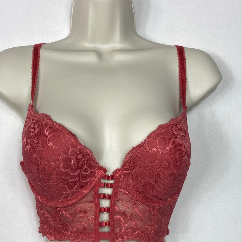 Lace Longline Bralette corset Bra - Coral